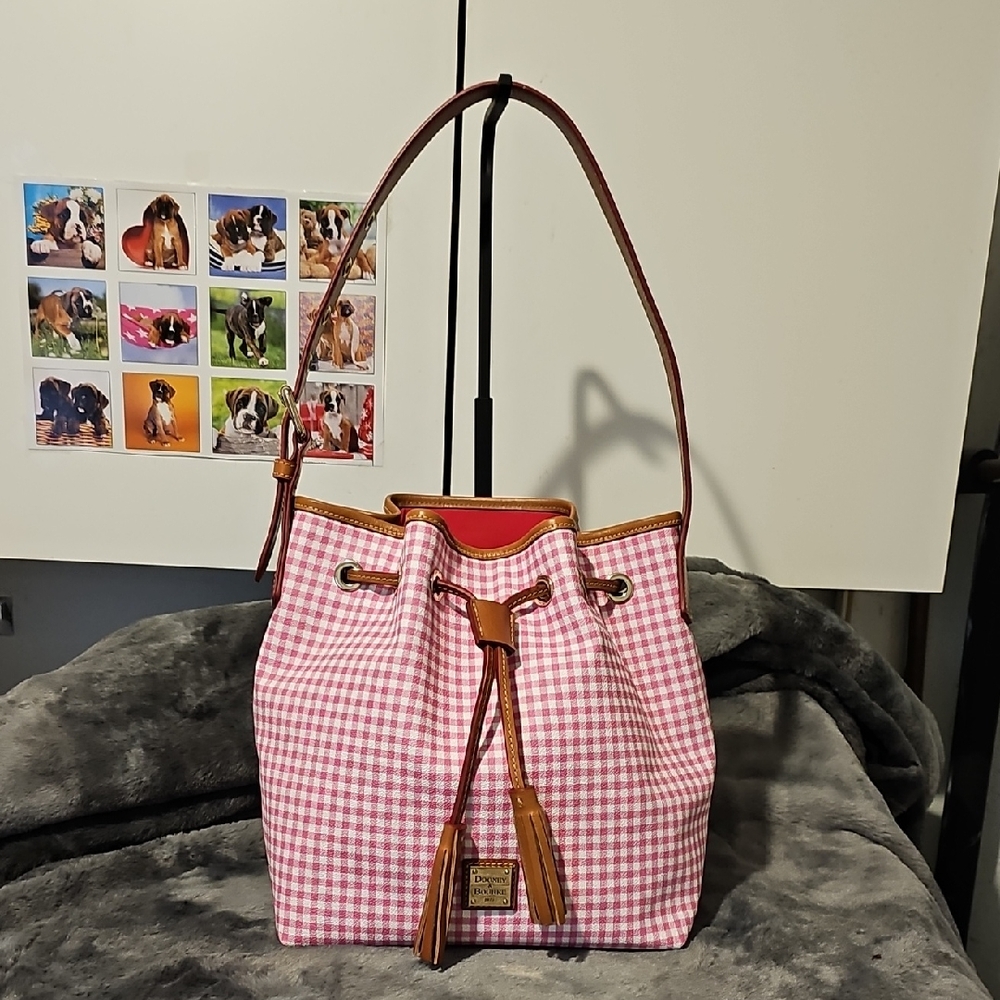 Dooney & Bourke Pink and Brown Gingham Shoulder Bag